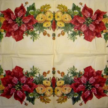 085 Weihnachten Blumen - 3-lagig (creme/Rand grün) - Ihr